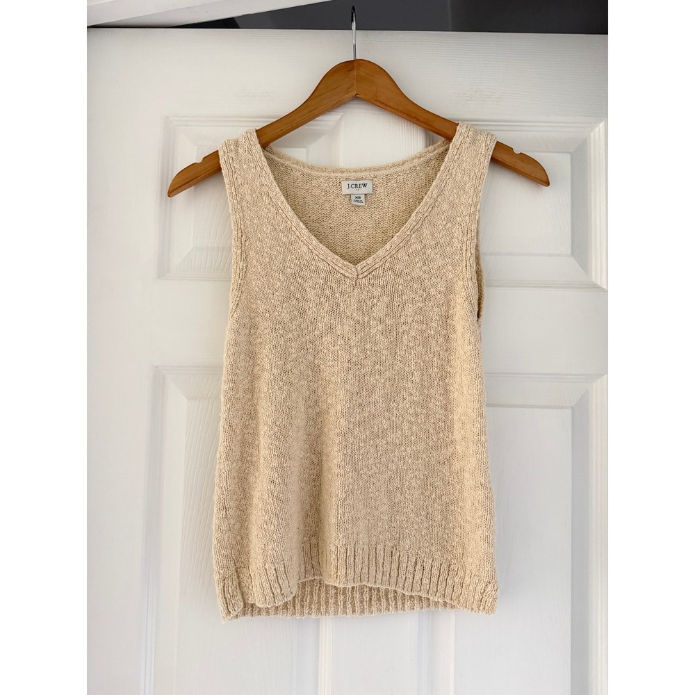 J.Crew Womens Knit Sleeveless V Neck Blouse Coastal Preppy Minimalist Neutral